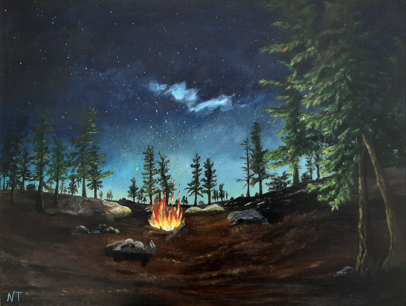 "Starry Campfire" Acrylic 18x14, Framed